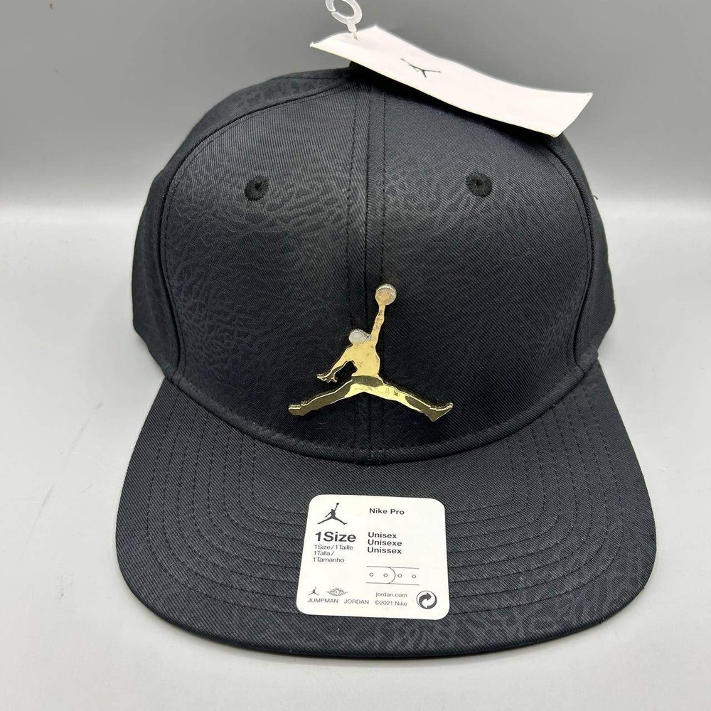 Air Jordan Hat Men Black Cement Elephant Gold Metal Jumpman Snap Back Cap New
